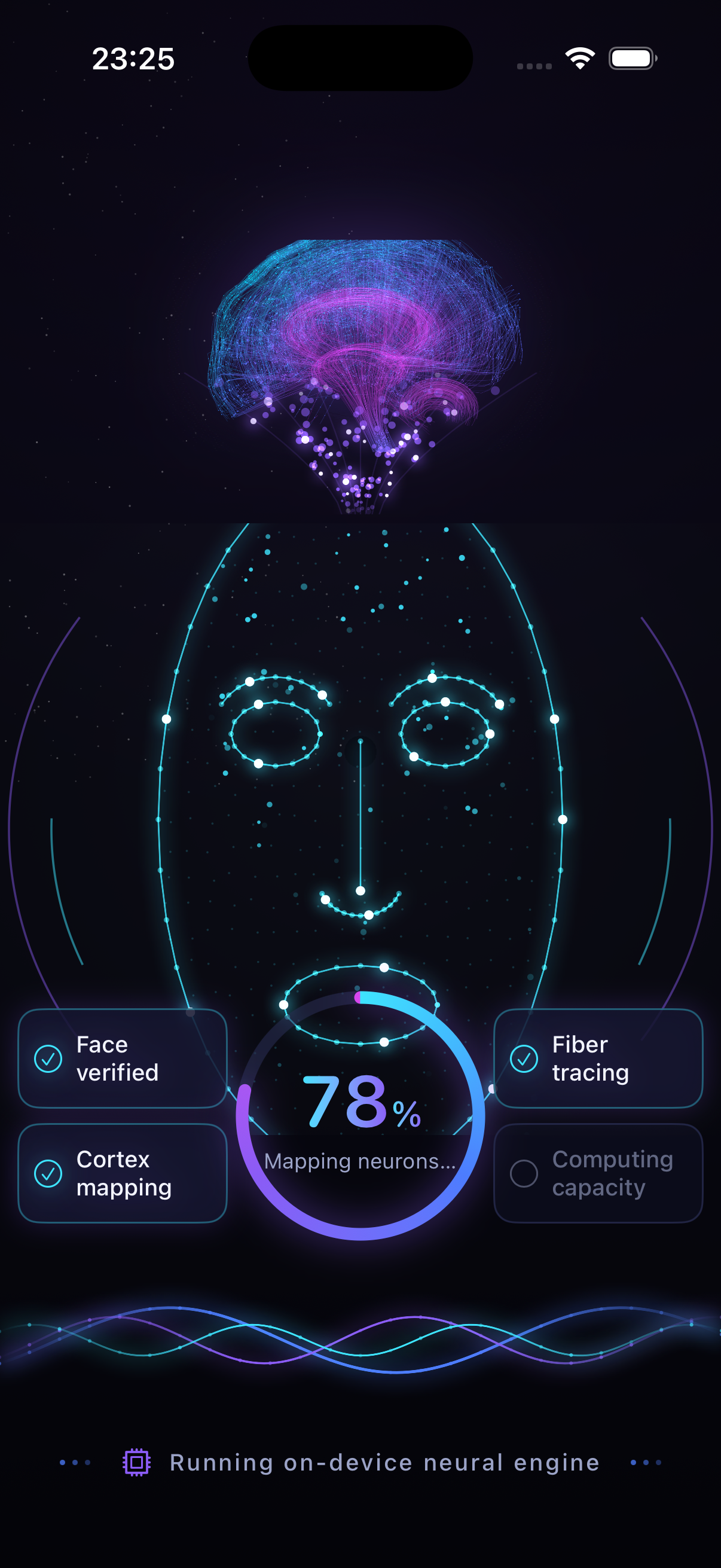 Analysis screen mapping neurons over a face constellation
